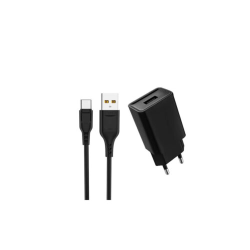 ŁADOWARKA SIECIOWA 2.4A DENMEN CZARNA 2400mA DC01 12W SINGLE + KABEL TYP-C D01T