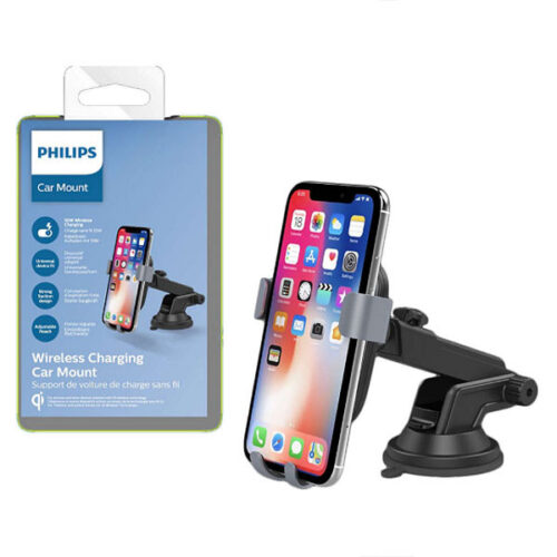 UCHWYT UNIWERSLANY SAMOCHODOWY NA TELEFON QI PHILIPS DLK3532Q/00 ŁADOWARKA BEZPRZEWODOWA 10W SZYBA 4895229103870