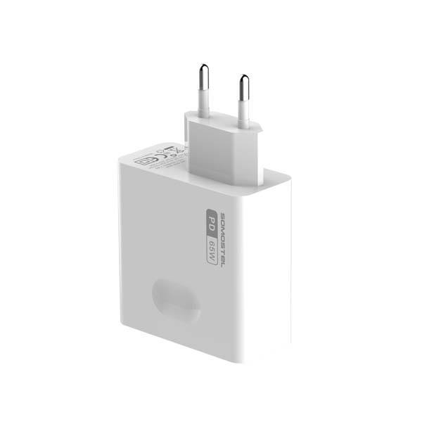ŁADOWARKA SIECIOWA 65W GAN + KABEL TYP-C DO TYP-C BIAŁA SOMOSTEL POWER DELIVERY Q15 PD
