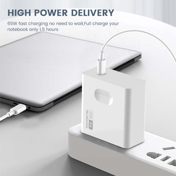 ŁADOWARKA SIECIOWA 65W GAN + KABEL TYP-C DO TYP-C BIAŁA SOMOSTEL POWER DELIVERY Q15 PD