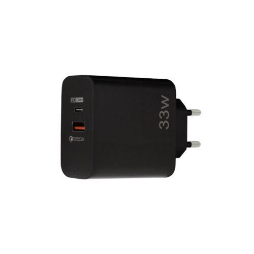 Ecobox Ładowarka sieciowa USB + USB-C + kabel USB-C do USB-C 33W czarny