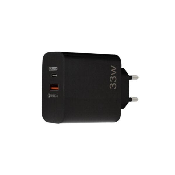 Ecobox Ładowarka sieciowa USB + USB-C + kabel USB-C do USB-C 33W czarny