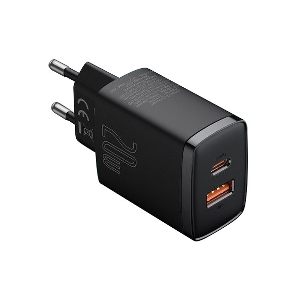 ŁADOWARKA SIECIOWA BASEUS COMPACT QUICK CHARGER, USB, USB-C, 20W (CZARNA) 6953156207233