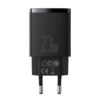 ŁADOWARKA SIECIOWA BASEUS COMPACT QUICK CHARGER, USB, USB-C, 20W (CZARNA) 6953156207233