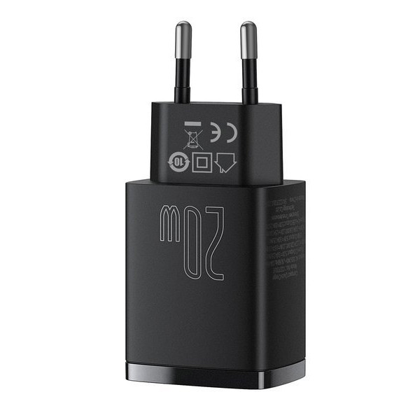 ŁADOWARKA SIECIOWA BASEUS COMPACT QUICK CHARGER, USB, USB-C, 20W (CZARNA) 6953156207233