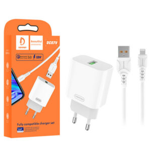 1_thickbox-1099.jpg Denmen Ładowarka sieciowa Do Iphone USB + kabel USB - Typ-C 3.6A 18W 1m Quick Charge QC3.0 Biały