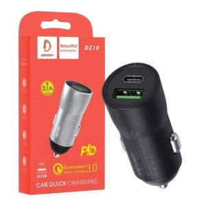 Denmen ładowarka samochodowa USB / USB-C 3.1A 18W QC PD czarny DZ10