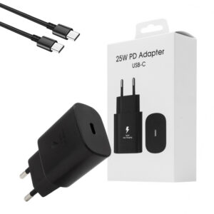 Ecobox Ładowarka sieciowa TYP-C + kabel Typ-C - Typ-C 3A 25W 1m Power Delivery PD Czarny DC03