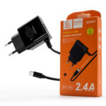 Denmen Ładowarka sieciowa DC09T USB + kabel TYP-C 2.4A 12W Czarny DC09T-W