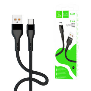 Denmen Kabel wzmacniany USB - Typ-C 2.4A 60W Czarny Oplot D60T-B