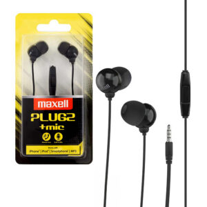 Maxell słuchawki przewodowe douszne Plugz + mikrofon Jack 3,5mm 1.24m czarny