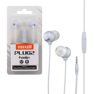 Maxell słuchawki przewodowe douszne Plugz + mikrofon Jack 3,5mm 1.24m biały
