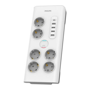 PRZEDŁUŻACZ SIECIOWY PHILIPS LISTWA ZASILAJĄCA BIAŁA 6 GNIAZDA SCHUKO + 5 USB 2M SPN7060WA/58