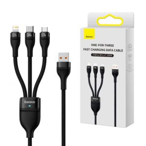 Baseus kabel Flash Series II USB - Typ-C / Lightning / Micro USB 100W 1.2m czarny oplot