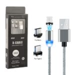Ecobox Kabel 3w1 Magnetyczny 360 USB - Typ-c / microUSB / Lightning 2A 1m Srebrny