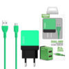 Somostel Ładowarka sieciowa 2XUSB + kabel USB - microUSB 2.1A 10W 1m Zielony SMS-A53
