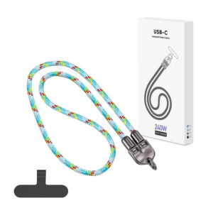 ECOBOX KABEL 240W TYP-C DO TYP-C SMYCZ NA SZYJE TĘCZA BIAŁA