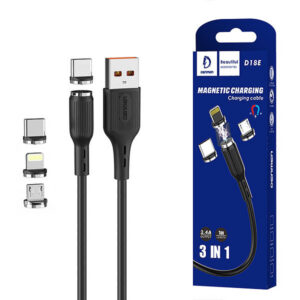 Denmen Kabel Magnetyczny D18 USB - Typ-C 2.4A 15W 1m Quick Charge QC3.0 Czarny D18M
