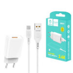 Denmen Ładowarka sieciowa DC01 USB + kabel USB - microUSB 2.4A 12W 1m Biały