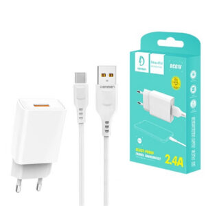 1_thickbox-960.jpg Denmen Ładowarka sieciowa DC01 USB + kabel USB - microUSB 2.4A 12W 1m Biały