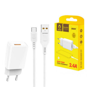 Denmen Ładowarka sieciowa DC01 USB + kabel USB - Typ-C 2.4A 12W 1m Biały