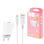 Denmen Ładowarka sieciowa DC01 USB + kabel USB - Lightning 2.4A 12W 1m Biały DC01