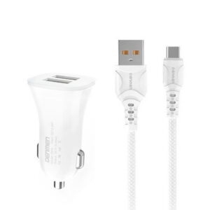 ŁADOWARKA SAMOCHODOWA 3A + KABEL TYP-C BIAŁA DENMEN 3100mA DUAL FAST CHARGING 2XUSB DZ06T 15W