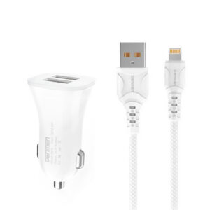 2_thickbox-1072.jpg Denmen Ładowarka samochodowa 2XUSB + kabel USB - Lightning 3.1A 15W 1m QC3.0 Biały DZ06LB