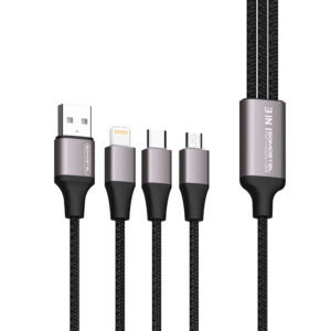 Somostel kabel 3w1 wzmacniany RGB LED USB - Typ-C / Lightning / Micro USB 3.1A 1.2m czarny SMS-BW23