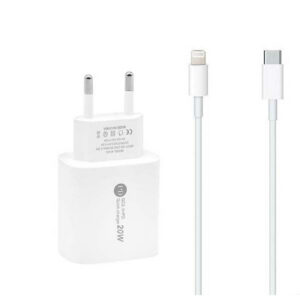 ECOBOX ŁADOWARKA SIECIOWA PAX 20W BIAŁY USB+TYP-C + KABEL TYP-C/LIGHTNING PD