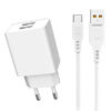 Denmen Ładowarka sieciowa 2XUSB + kabel USB - USB-C 2.1A 10W Biały DC02T