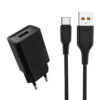 Denmen Ładowarka sieciowa USB + kabel USB - Typ-C 2.4A 12W Czarny DC01TB