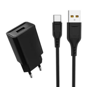Denmen Ładowarka sieciowa USB + kabel USB - Typ-C 2.4A 12W Czarny DC01TB