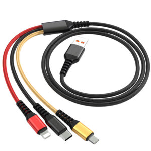 Denmen Kabel 3w1 D02 USB - Typ-c / microUSB / Lightning 2.4A 1.2m Wzmacniany D02E