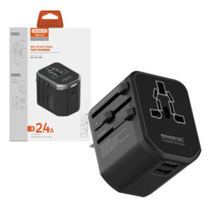 Somostel adapter zasilania cały świat 2x USB 2.4A QC3.0 czarny SMS-A22