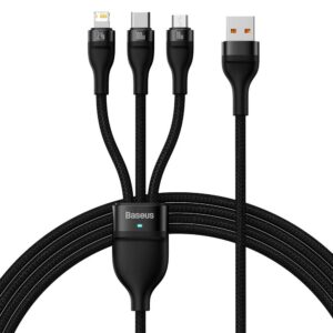 Baseus kabel Flash Series II USB - Typ-C / Lightning / Micro USB 100W 1.2m czarny oplot