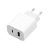 ŁADOWARKA SIECIOWA 3A 20W BIAŁA DENMEN 3600mA DC21 USB+TYP-C PD+C3.0 + KABEL USB TYP-C DO LIGHTNING 2A BIAŁY USB 3.0 PD USB-C