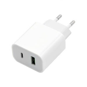 ŁADOWARKA SIECIOWA 3A 20W BIAŁA DENMEN 3600mA DC21 USB+TYP-C PD+C3.0 + KABEL USB TYP-C DO LIGHTNING 2A BIAŁY USB 3.0 PD USB-C