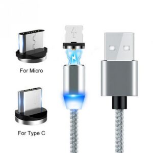Ecobox Kabel 3w1 Magnetyczny 360 USB - Typ-c / microUSB / Lightning 2A 1m Srebrny