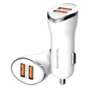 ŁADOWARKA SAMOCHODOWA 2A BIAŁA SOMOSTEL 2100mA 2XUSB DUAL FAST CHARGING SMS-A44