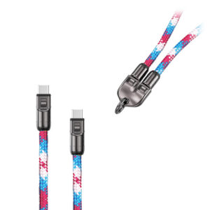 ECOBOX KABEL 240W TYP-C DO TYP-C SMYCZ NA SZYJE TĘCZA RÓŻ/NIEB