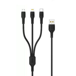 Denmen Kabel 3w1 USB - Typ-c / microUSB / Lightning 2.4A 1m Quick Charge QC3.0 Czarny