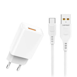 Denmen Ładowarka sieciowa DC01 USB + kabel USB - Typ-C 2.4A 12W 1m Biały