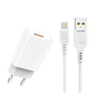 2_thickbox-913.jpg Denmen Ładowarka sieciowa DC01 USB + kabel USB - Lightning 2.4A 12W 1m Biały DC01