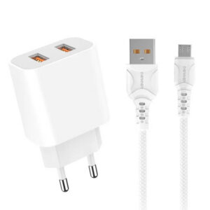 ŁADOWARKA SIECIOWA 2.4A + KABEL USB IPHONE BIAŁA DENMEN 2XUSB 2400mA DC05 12W