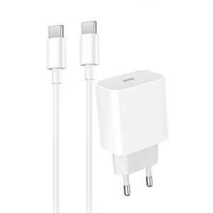 Denmen Ładowarka sieciowa DC06 TYP-C + kabel Typ-C - Typ-C 3.6A 20W 1m Power Delivery PD Biały