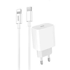 Denmen Ładowarka sieciowa DC06 TYP-C + kabel Typ-C - Lightning 3.6A 20W 1m Power Delivery PD Biały DC06L