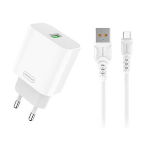 Denmen Ładowarka sieciowa DC07 USB + kabel USB - Typ-C 3.6A 18W 1m Power Delivery PD Biały DC07T