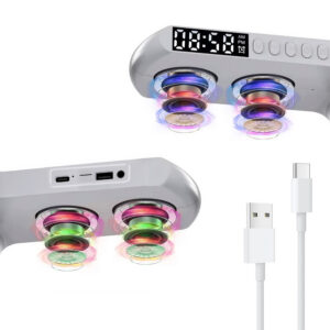 ECOBOX LAMPKA NOCNA LED ŁADOWARKA INDUKCYJNA QI GŁOŚNIK ZEGAR BUDZIK RGB DUŻA