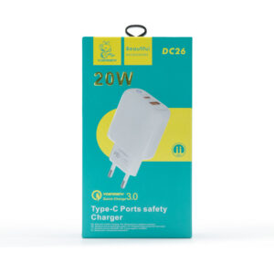 Denmen Ładowarka sieciowa USB+TYP-C 20W Power Delivery PD+QC3.0 Biały DC26